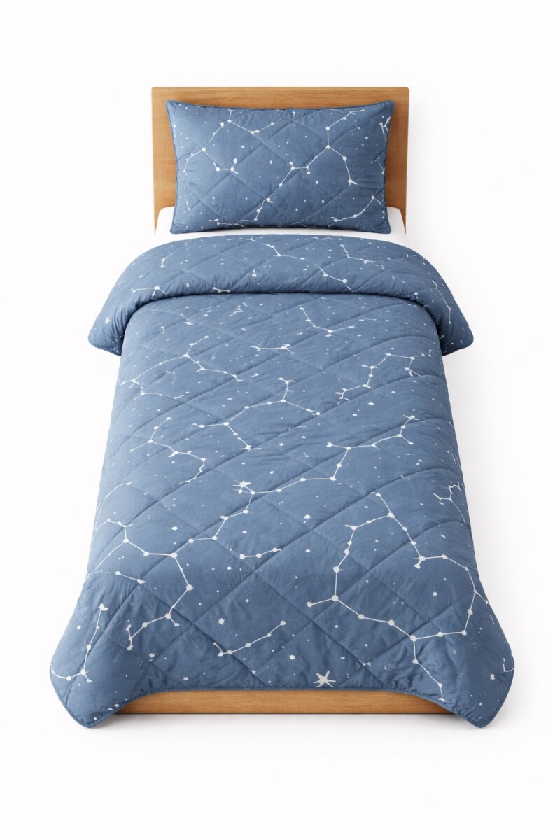 ACOLCHADO ESTAMPADO DE 1 PLAZA - AZUL 