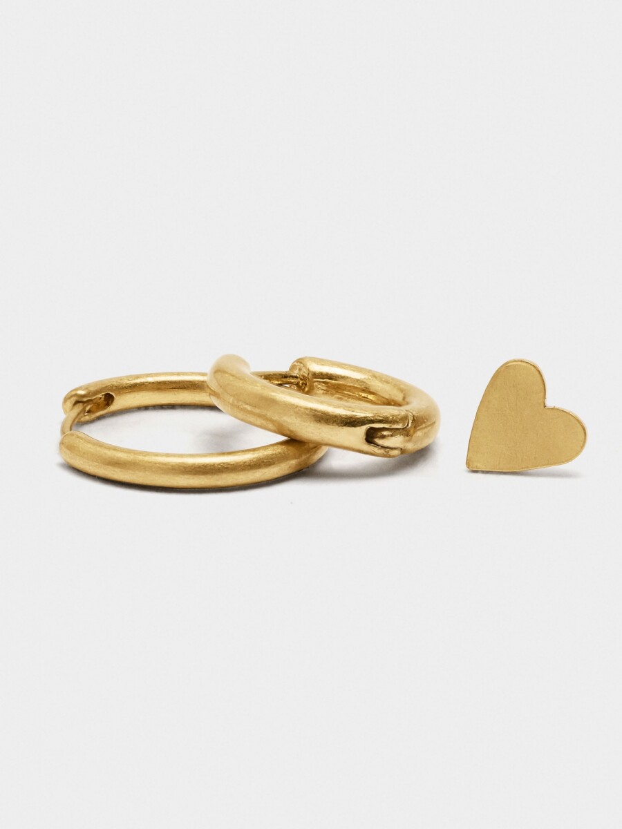 Set De Aros Con Corazón dorado