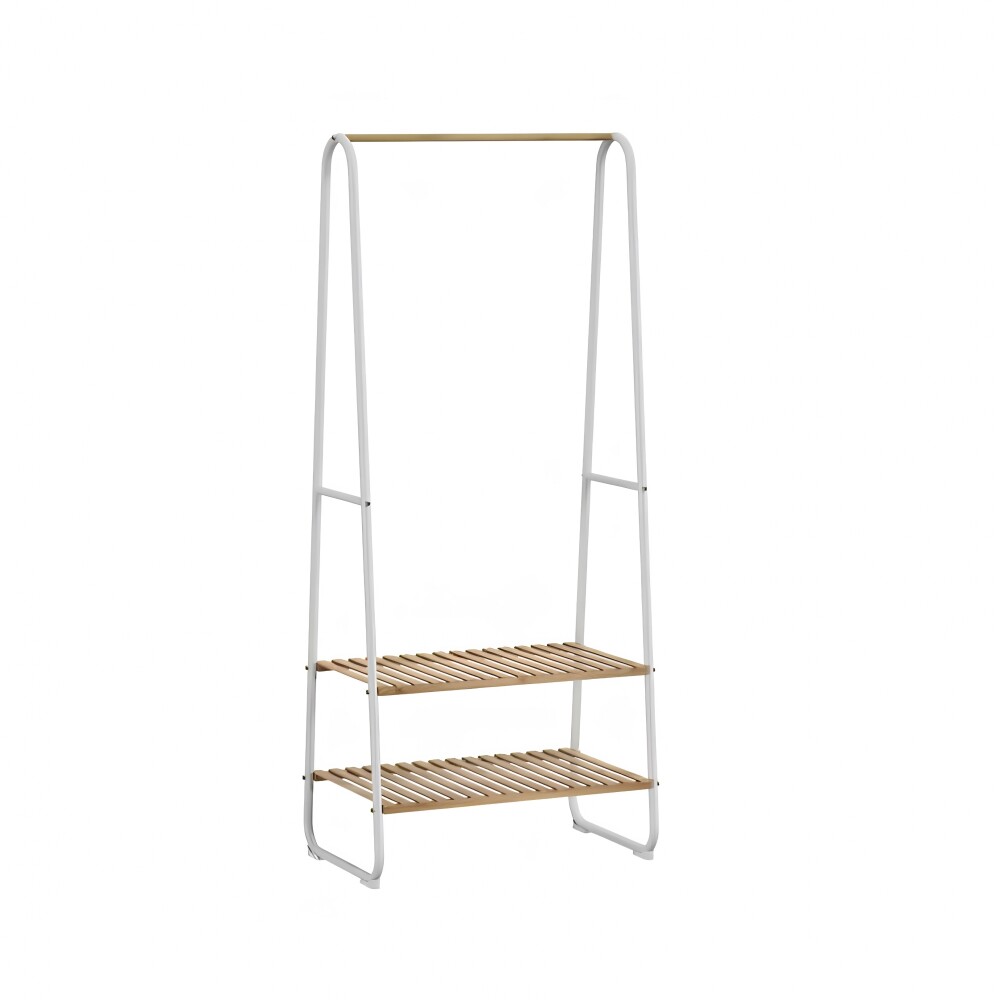 Perchero 2 niveles con estantes - House Blanco