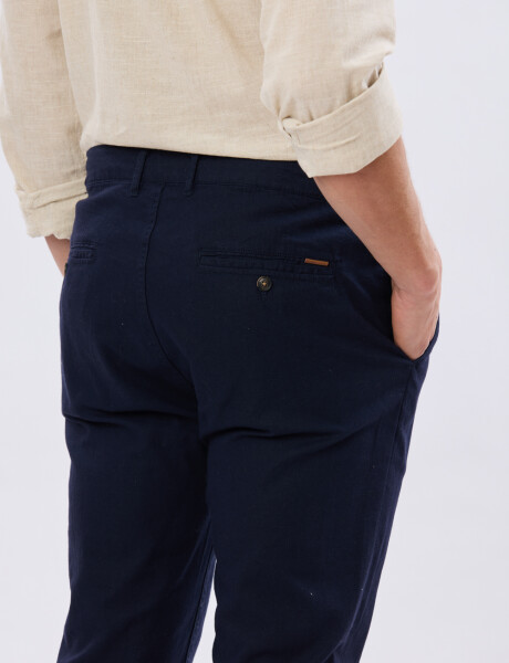 PANTALÓN DE LINO CON CINTURA ELASTIZADA Marino