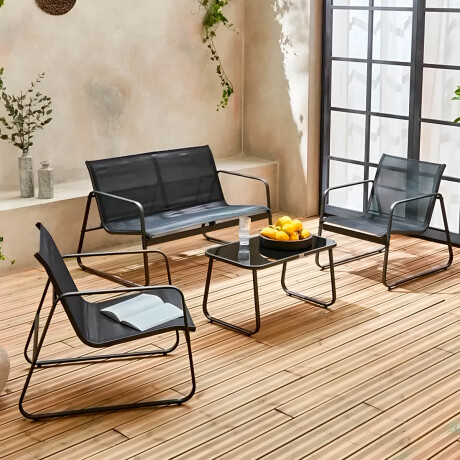 Set X4 Juego Jardín Mesa Sillones Textilina Exterior Set X4 Juego Jardín Mesa Sillones Textilina Exterior
