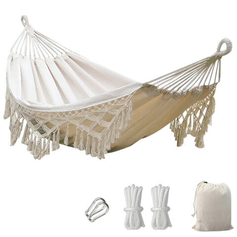 Hamaca Paraguaya Silla Colgante Reforzada Jardín Bolso + Acc Variante Color Blanco