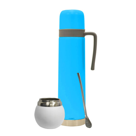 Set Matero Termo 750ml +mate lavable 120ml +bombilla regalo Blanco