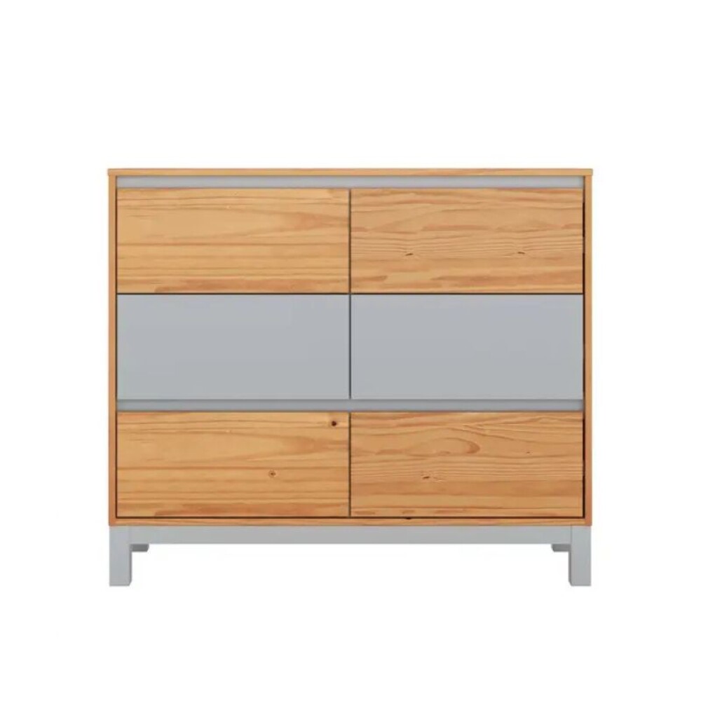 Cómoda 6 Cajones - Madera Maciza Pino/Gris - Square Cómoda 6 Cajones - Madera Maciza Pino/Gris - Square