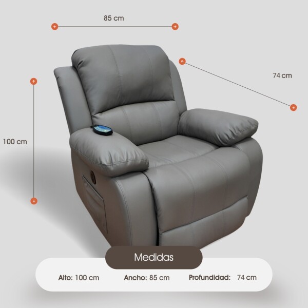 Sofá Sillón Poltrona Reclinable Masajeador Electrico Cuerina Color Gris Cuerina