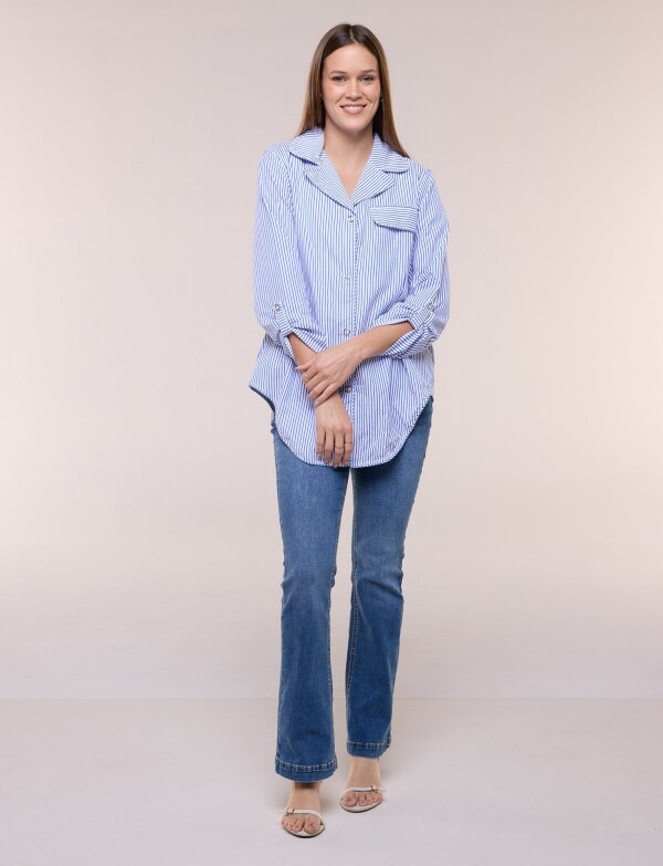 Sobrecamisa Holgada Rayada Con Presilla Ajustable BLANCO/AZUL
