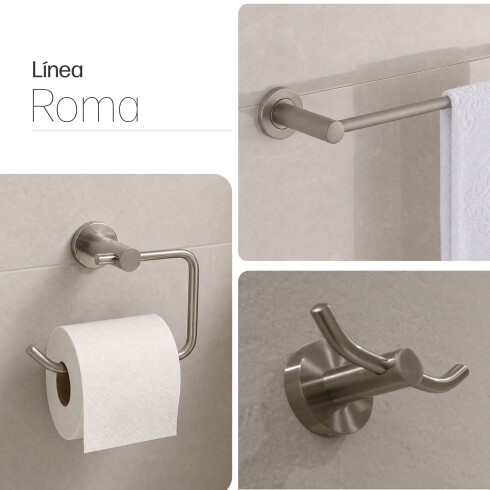 SET DE ACCESORIOS PORTA ROLLO TOALLERO METAL ROMA GRIS GRIS-BRUSHED NICKEL