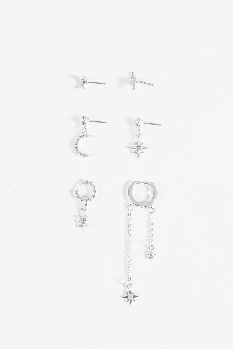 Set de caravanas mystic strass plateado