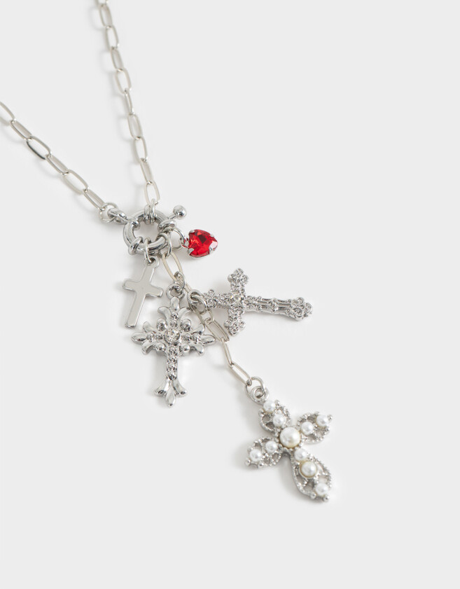 Collares Cortos Religioso Collares Largo Multi Dijes - Plateado