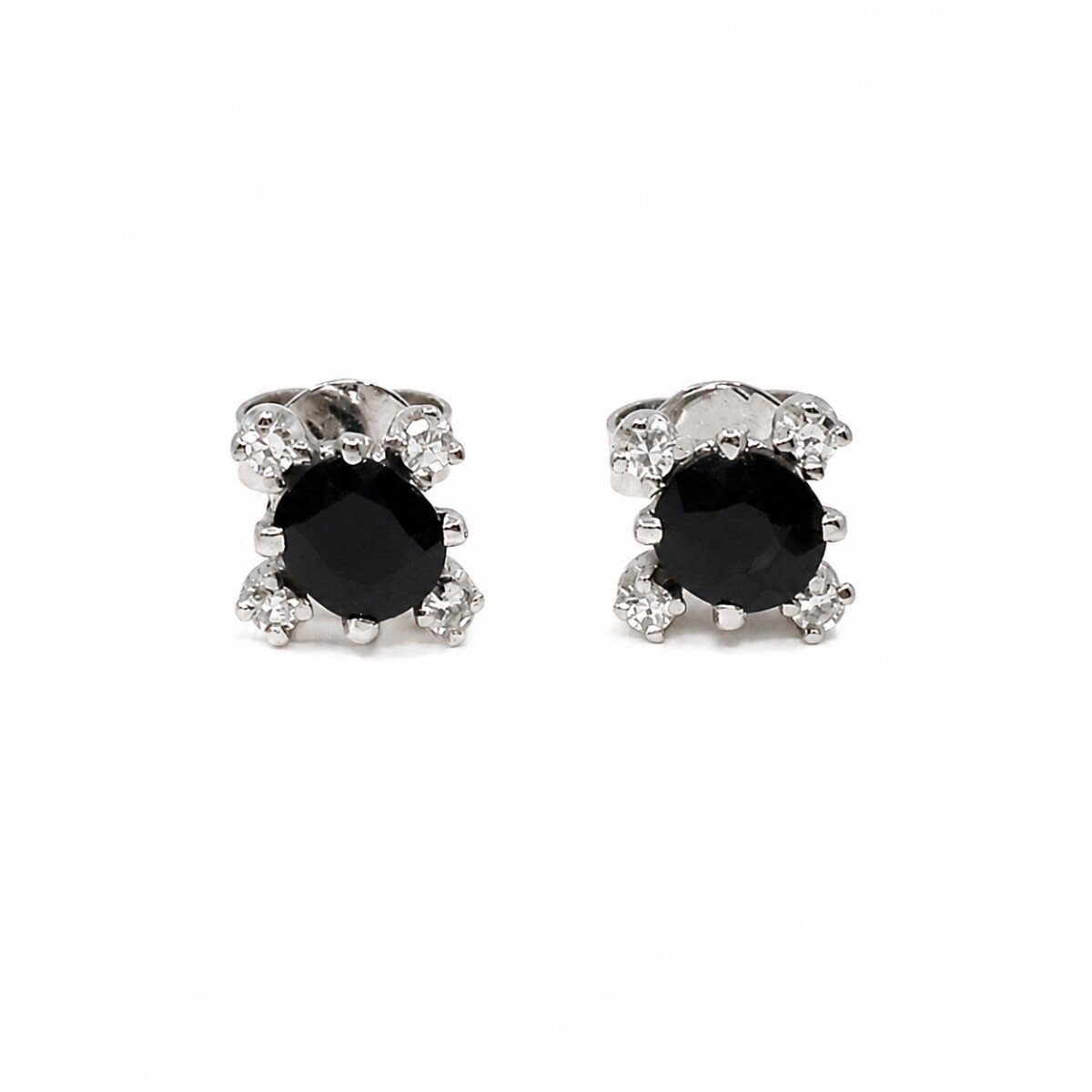 Caravanas oro 18K blanco, brillantes y zafiros 