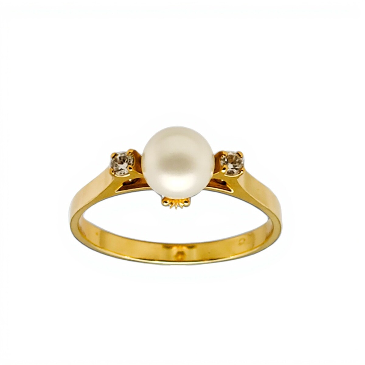 Anillo Solitario-Oro bajo-Perla española y Zirconia-AN8170 - conperla 