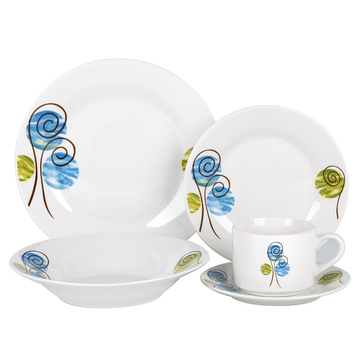 Juego Vajilla Porcelana 20 Piezas Platos Llanos Hondos Tazas - Círculos 