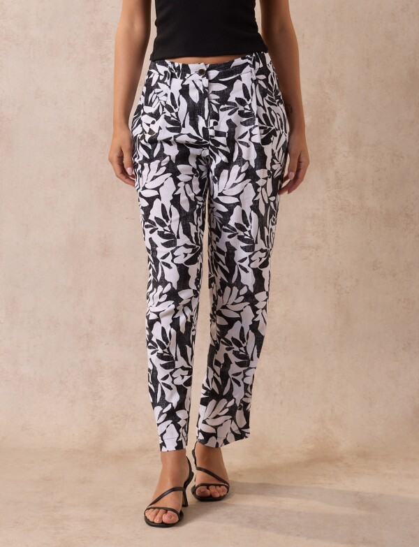 Pantalon Lino Print NEGRO/BLANCO