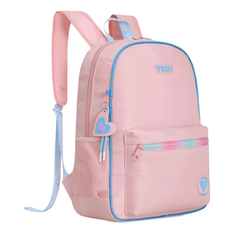 Mochila Escolar Trendy Con Porta Botellas Y Llavero Para Uso Infantil Diario Rosa
