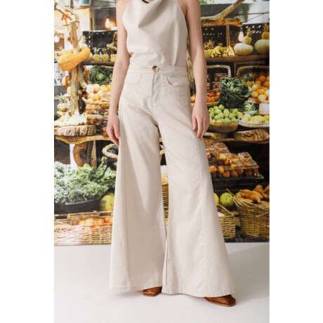 Pantalon Wide Xl Linen Lurex Beige