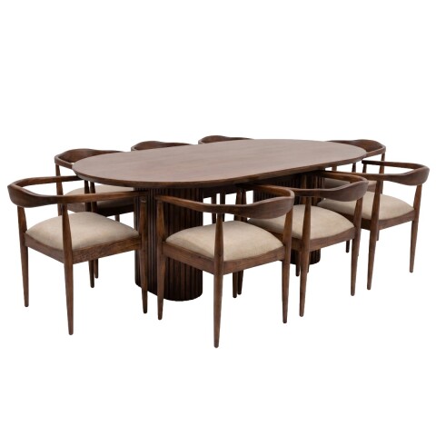 JUEGO COMEDOR ZV 03 RIPADO 8 PUESTOS- NOGAL (CD) Unica