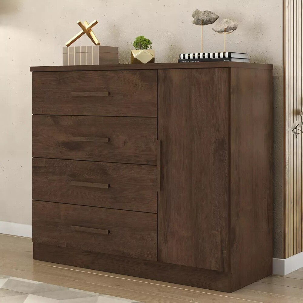 Cómoda Zapatera Genova Plus 1 Puerta 4 Cajones Oscuro