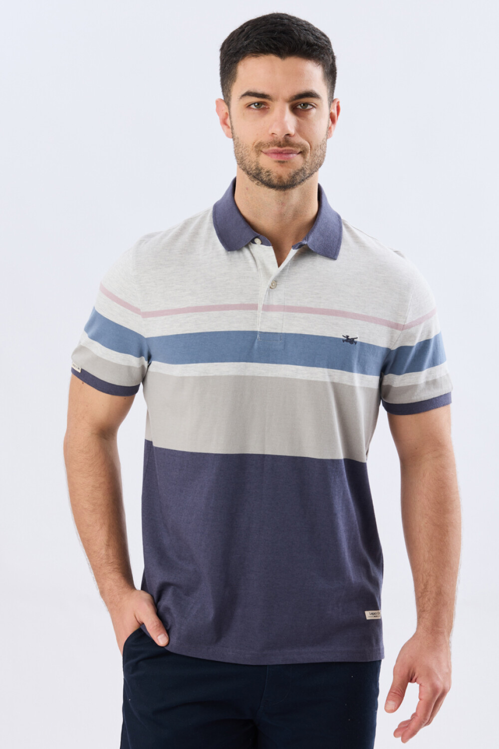REMERA POLO RAYADA JERSEY Gris