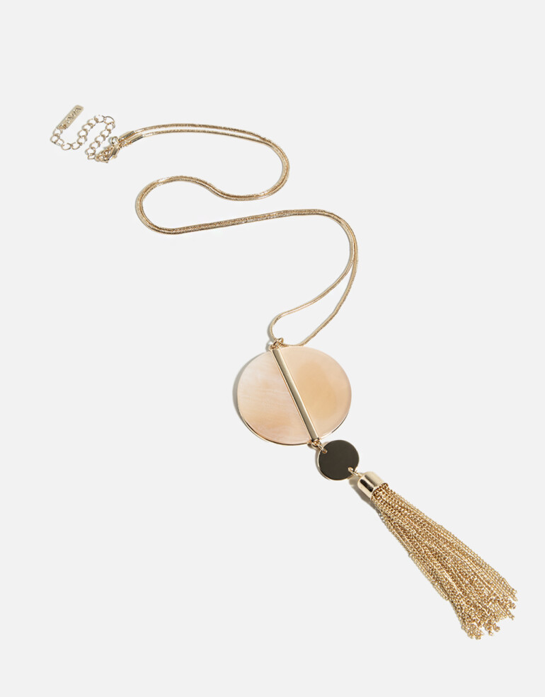 Collares Largos Acrilico Collar Con Dije Ovalado - Dorado