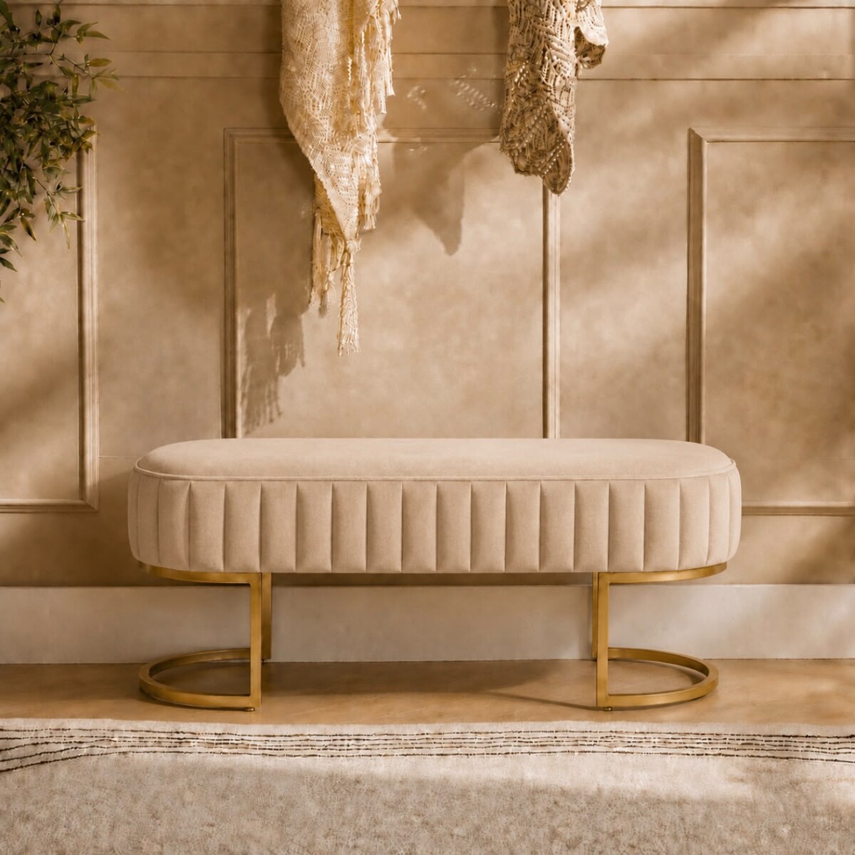 Banqueta Otomana Beige Largo 100cm x Ancho 40cm x Alto 45cm 