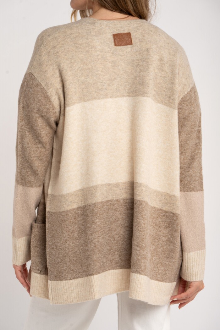 Cardigan Rayado Color Block Beige Melange