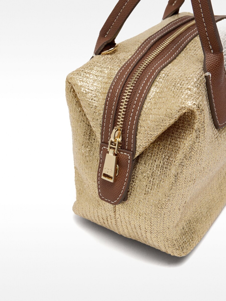 Bolso Tote Efecto Rafia Con Bandolera M dorado