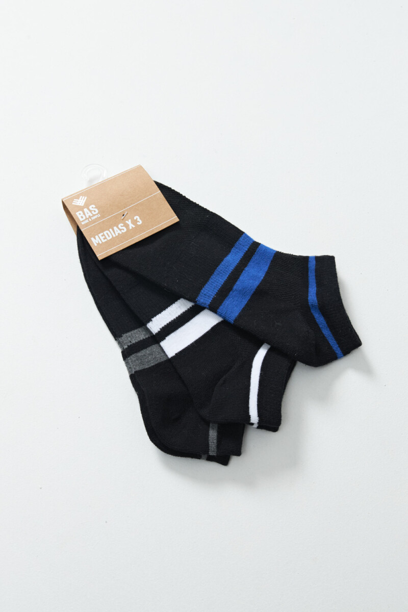 Pack X3 Media Deportiva Rayas Azul, Blanco Y Gris