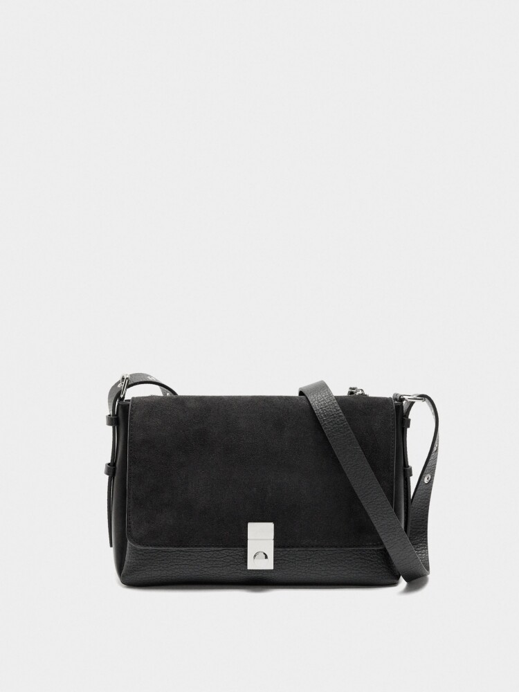 Bolso Bandolera Con Piel negro