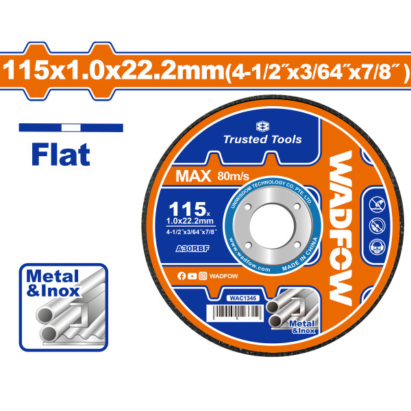DISCO CORTE 4 1/2 PULG X 1.0MM WADFOW DISCO CORTE 4 1/2 PULG X 1.0MM WADFOW