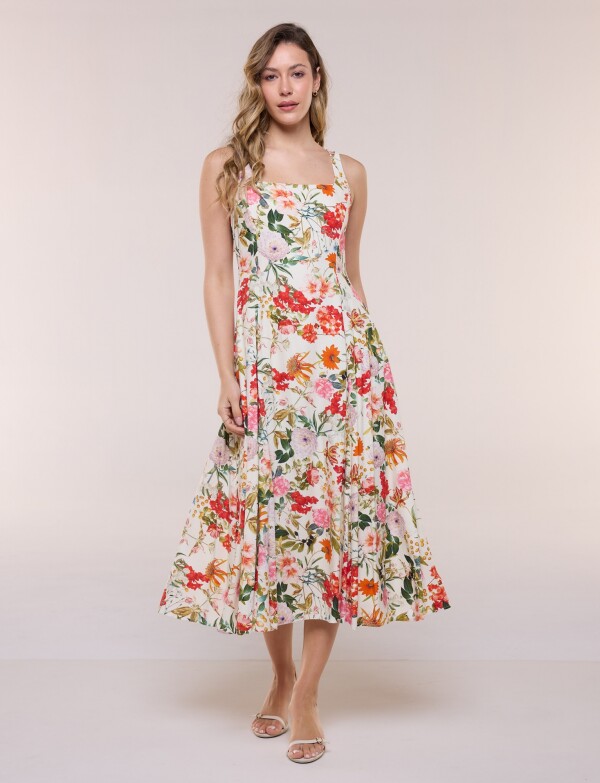 Vestido Lino Flores BEIGE/MULTI