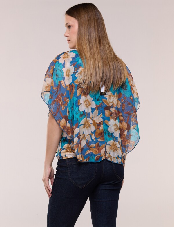 Blusa Gasa Estampada Floral Con Lúrex AZUL/MULTI