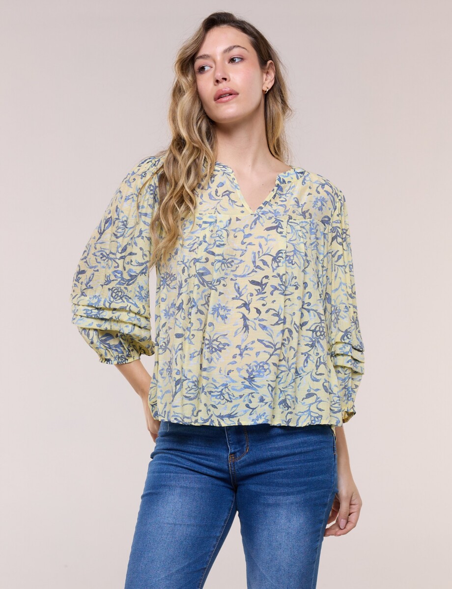 Blusa Holgada Con Alforzas - Multi/amarillo 