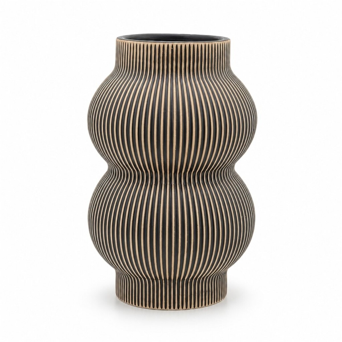 FLORERO CERAMICA ONDAS Y RAYAS 20X10X15CM NEGRO 