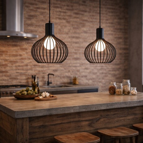 Lampara colgante jaula circular Negra