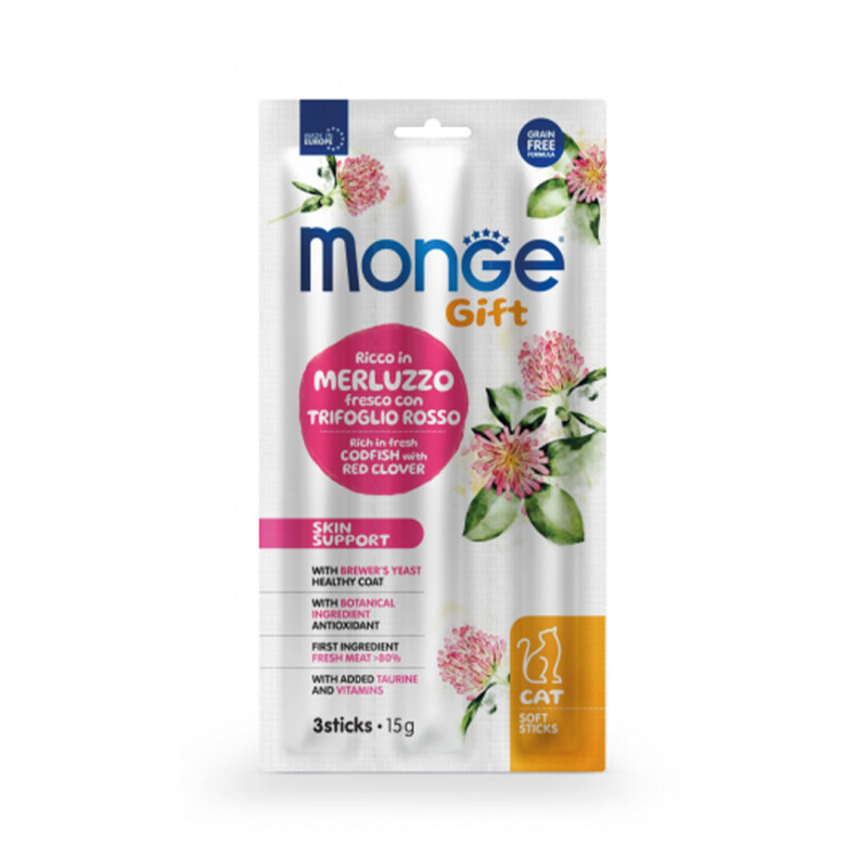 Monge Gift Cat Soft Sticks Skin Support - 3 sticks, 15 grs Monge Gift Cat Soft Sticks Skin Support - 3 sticks, 15 grs