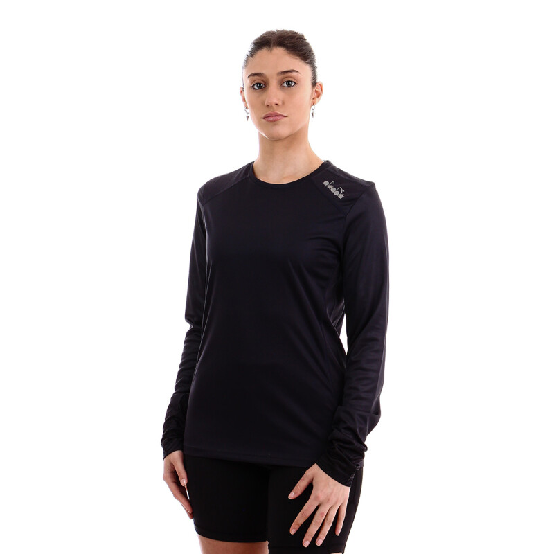 Remera Deportiva Manga Larga Mujer Diadora Humo Negro