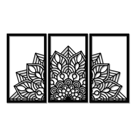Triptico Cuadro Mandala En Madera Calada 103 X 70 Cmts Negro