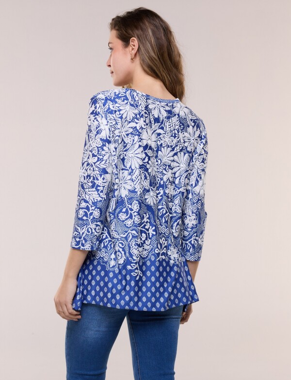Blusa Keyhole Printed BLANCO/AZUL