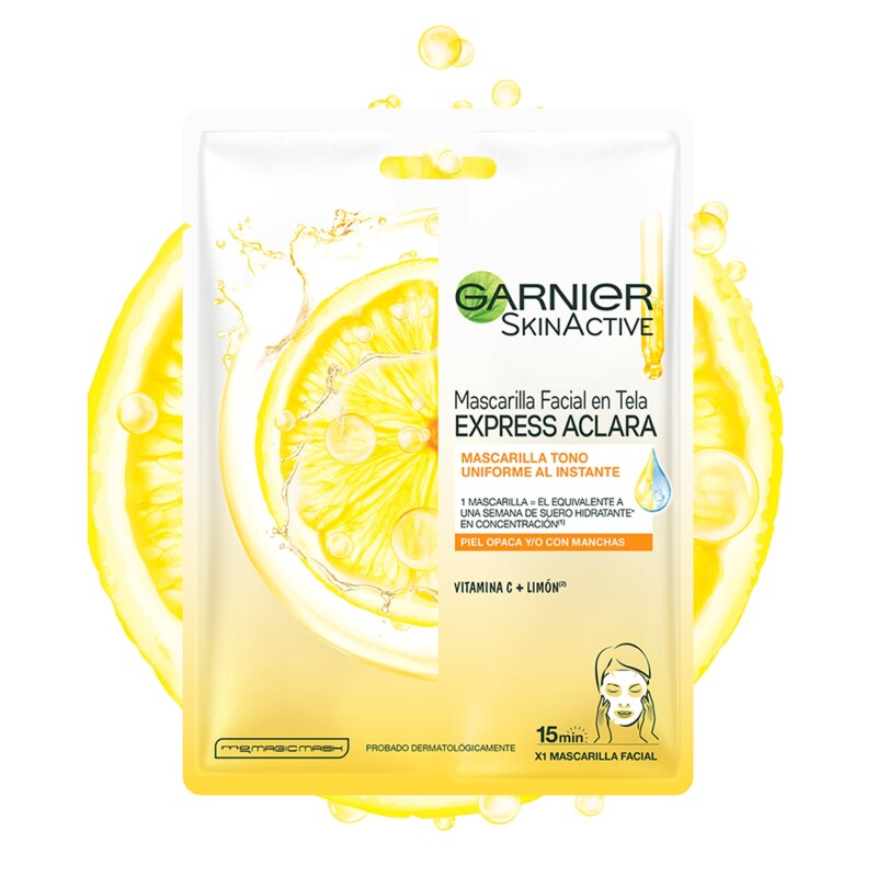 Mascarilla facial Garnier Express Aclara con vitamina C y ácido hialurónico Mascarilla facial Garnier Express Aclara con vitamina C y ácido hialurónico