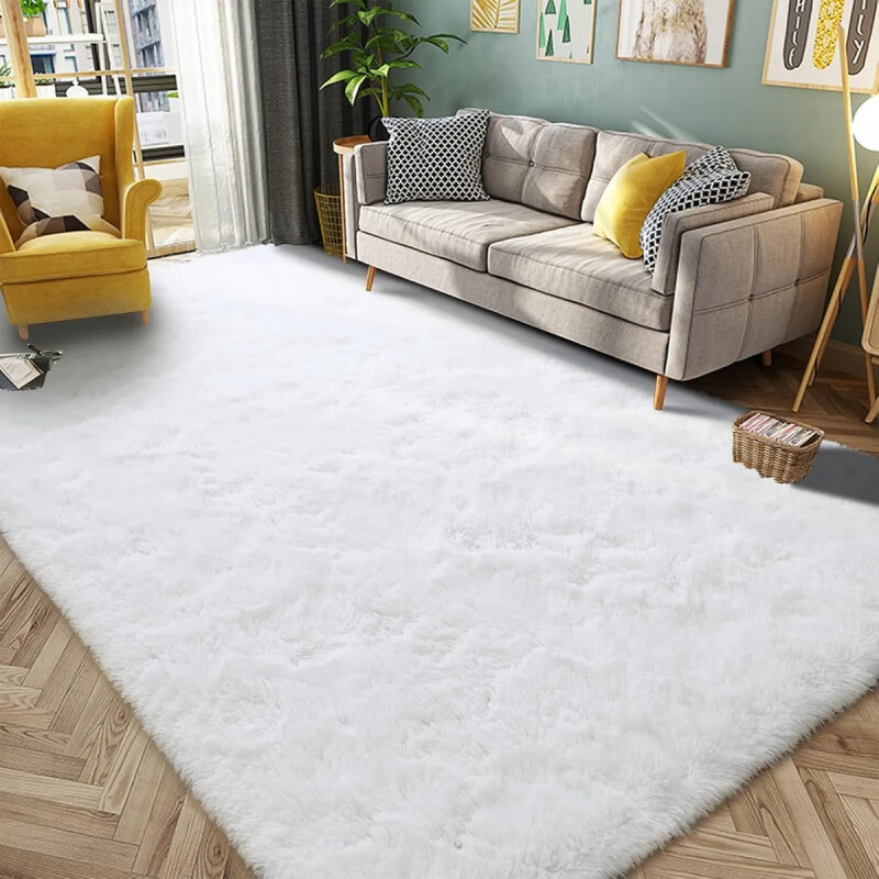 Alfombra Tapete Shaggy Peluda 100 X 150cm Pelo Alto Blanco
