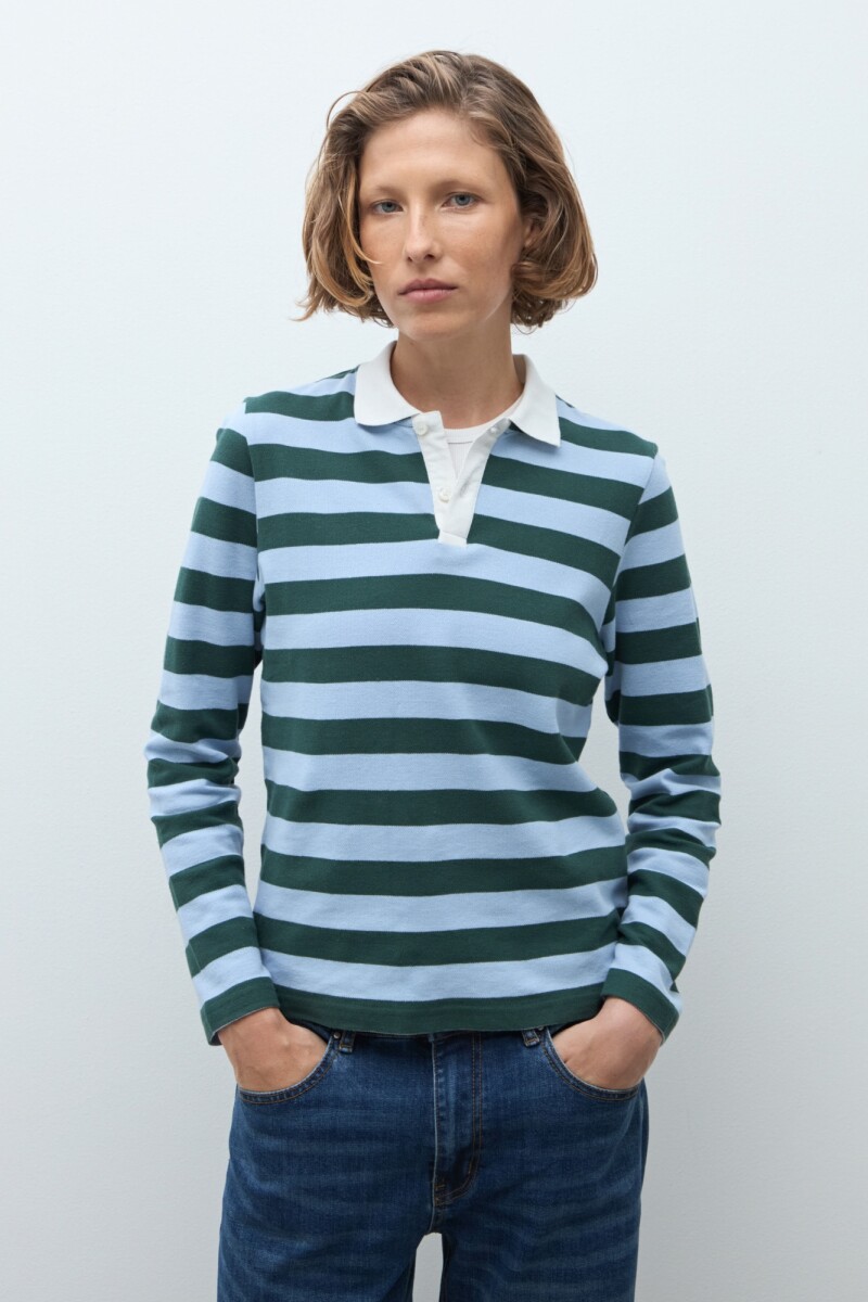 Remera rayada cuello polo verde ingles