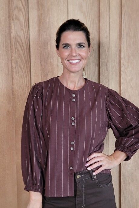 Camisa Melón Lino Raya Chocolate