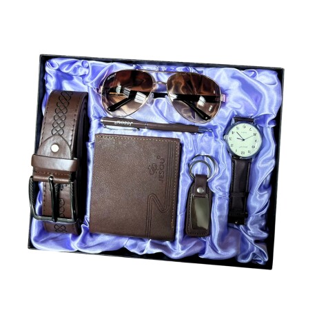 Pack Caballero Reloj Billetera Boligrafo Cinturón Llavero MARRON