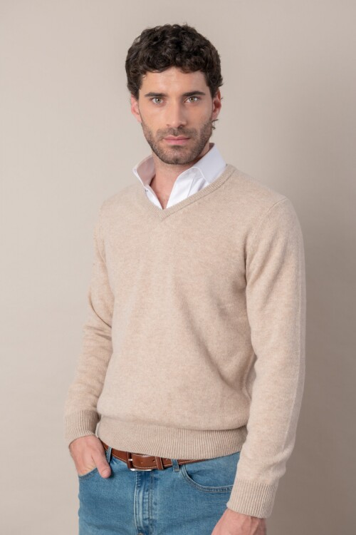 Sweater V lambswool Beige