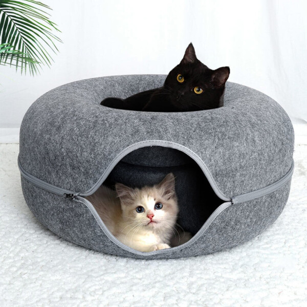 Cama Tipo Tunel Rascador Cuna Interactiva Gatos Dona XL Vairante Color Gris Oscuro