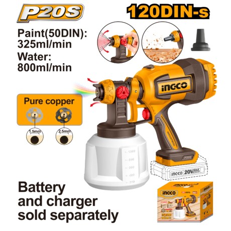 Pistola de Pintura Ingco a Batería P20s 20v CSGLI2004 Pistola de Pintura Ingco a Batería P20s 20v CSGLI2004