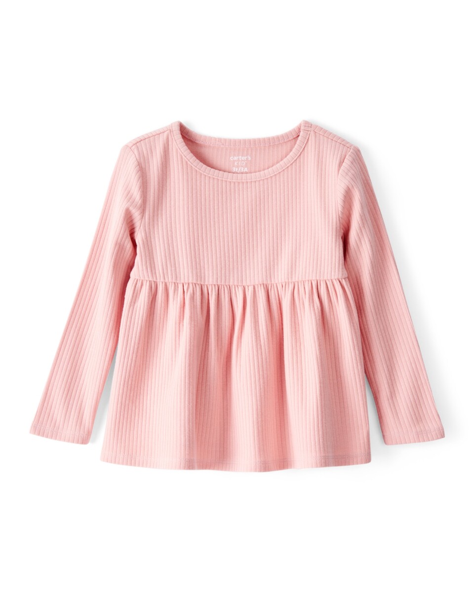 Remera de algodón acanalado, rosada 