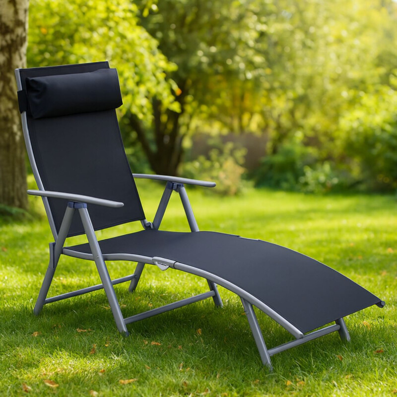 Reposera Plegable Reclinable para Exterior Negro