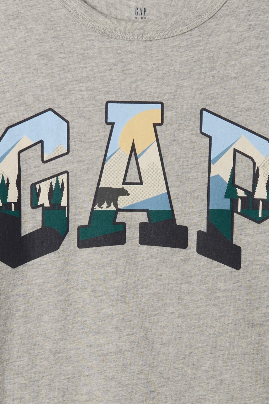 Remera Logo Gap Manga Larga Niño Light Heather Grey B08