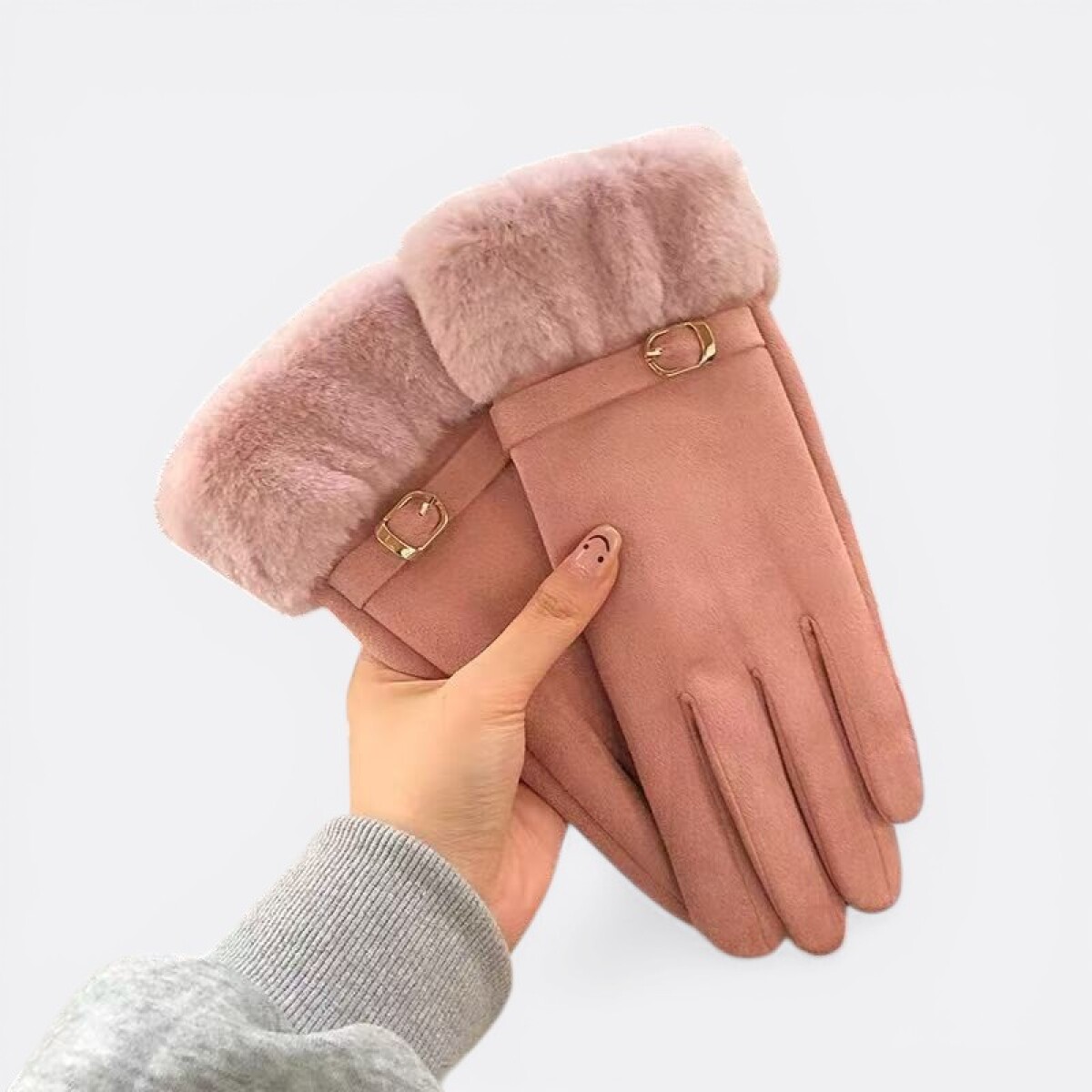 Guantes Dama Con Detalle De Piel Y Pulsera - Rosa 